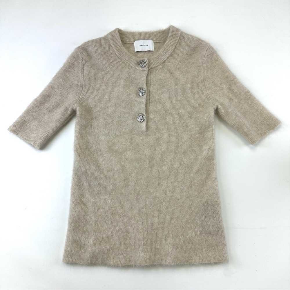 H&M Edition cream sweater Small Jewelled buttons mohair blend short sleeve Cozy